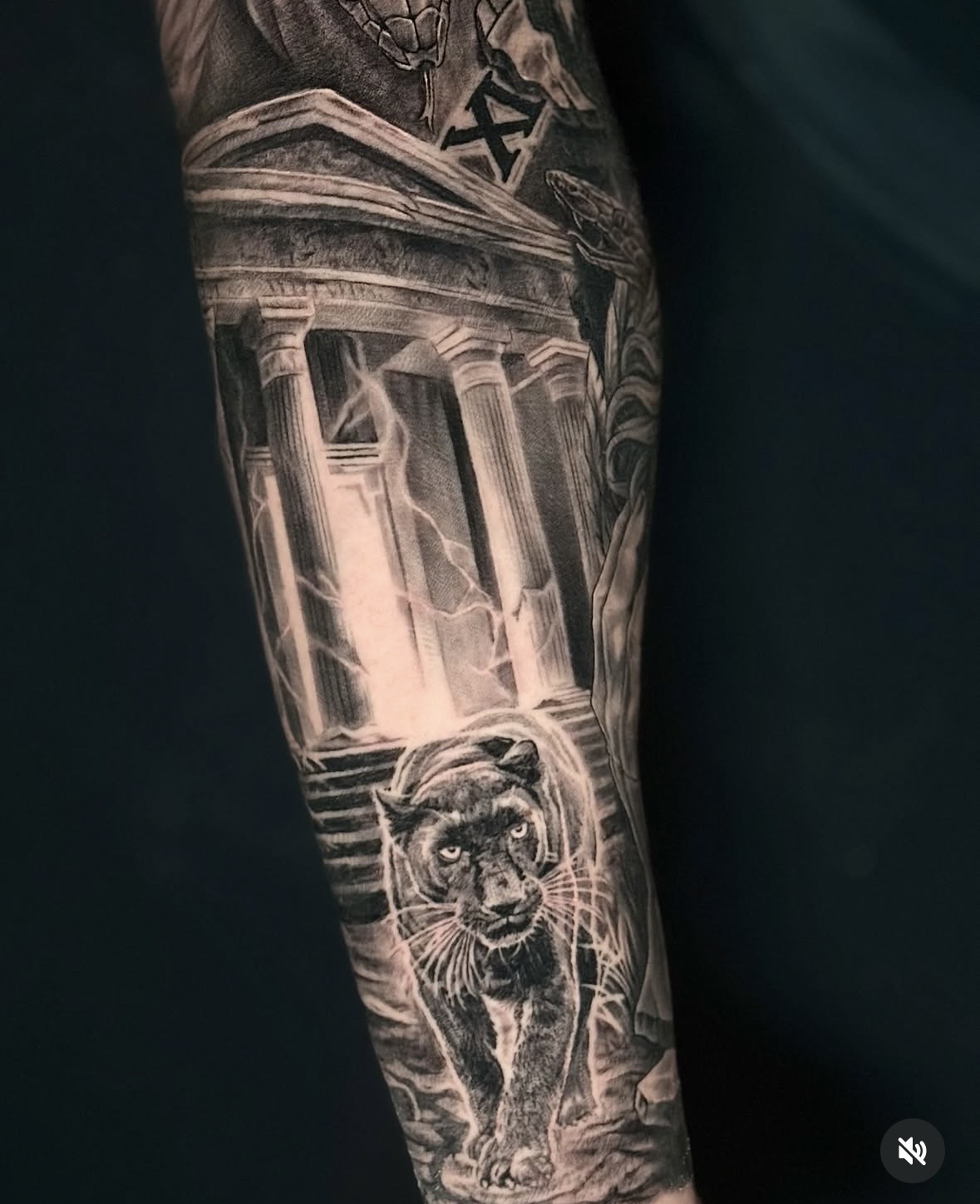 Panther and Greek temple sleeve