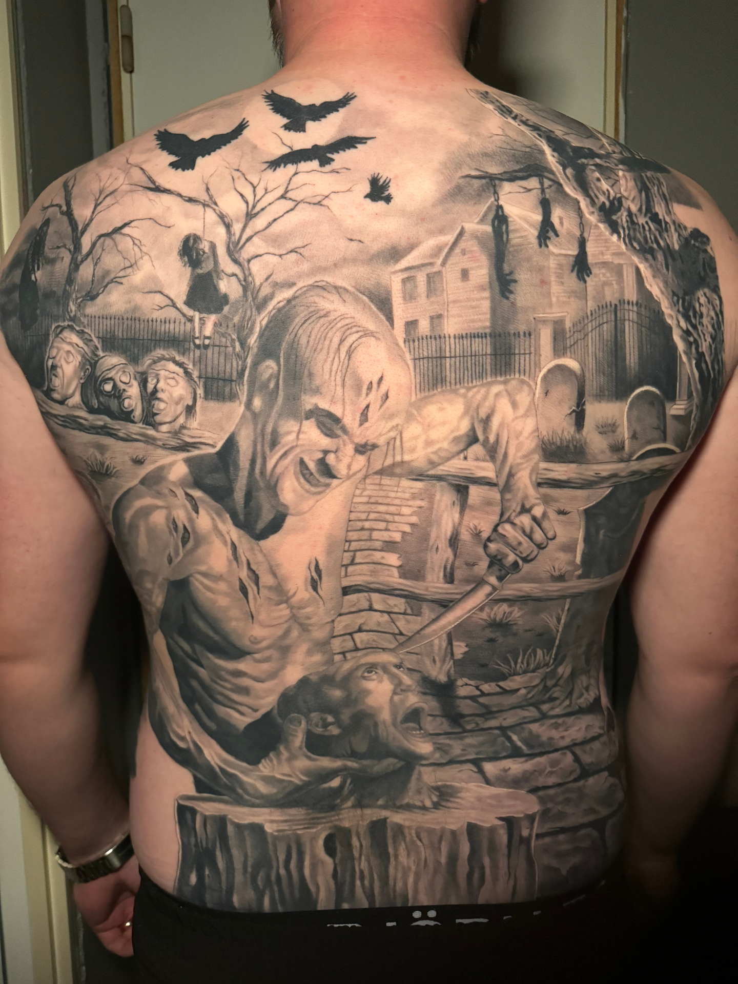 Horror cemetery scene full back piece